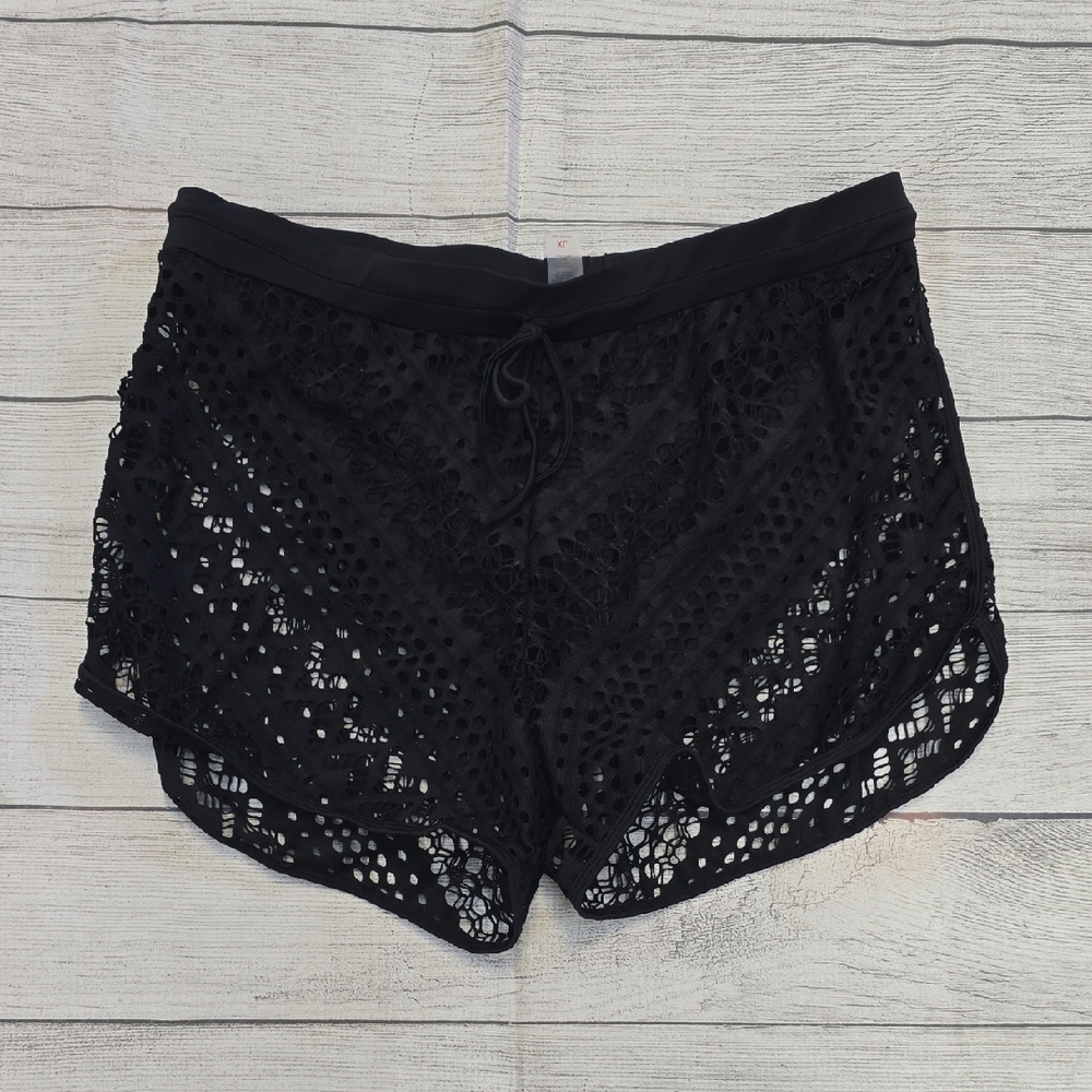Elegant Black Lace Women Swim Shorts Size XL
